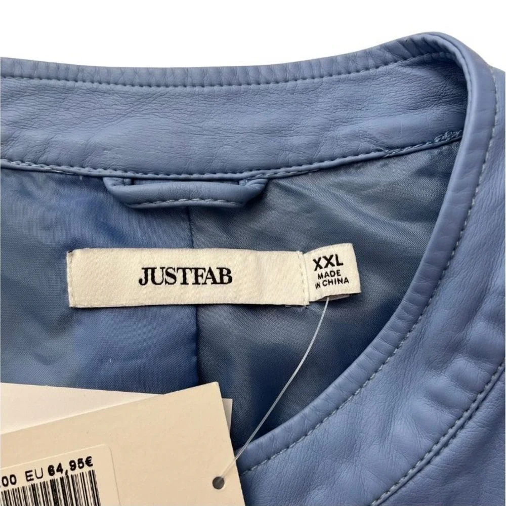 JustFab Faux‎ Leather Moto Jacket Blue Zip Front Women's Size XXL Modern Outwear
